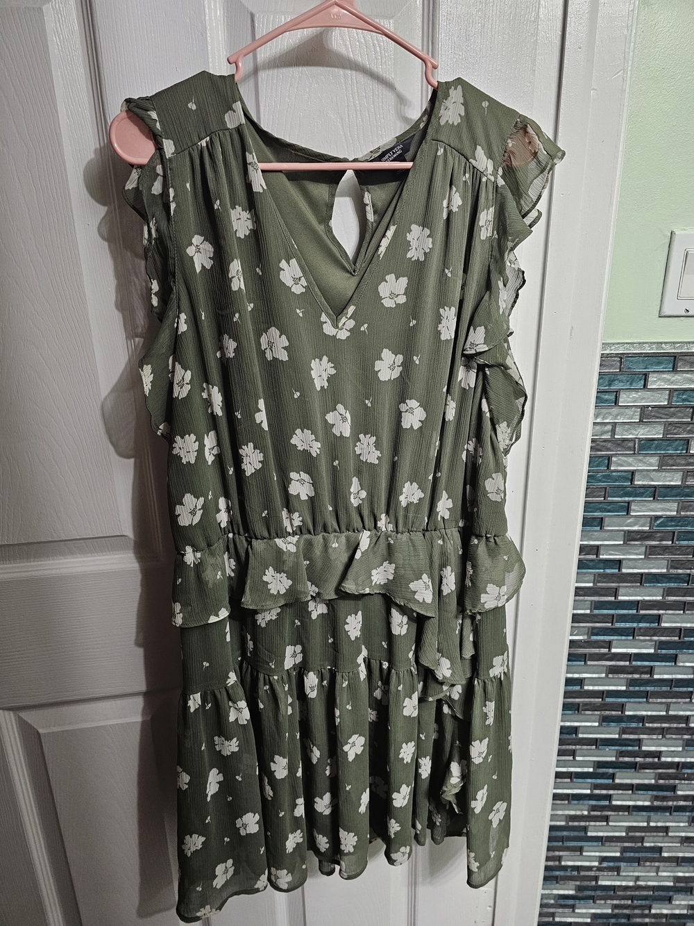 Simply Vera Vera Wang Olive Green Floral Ruffle Dress